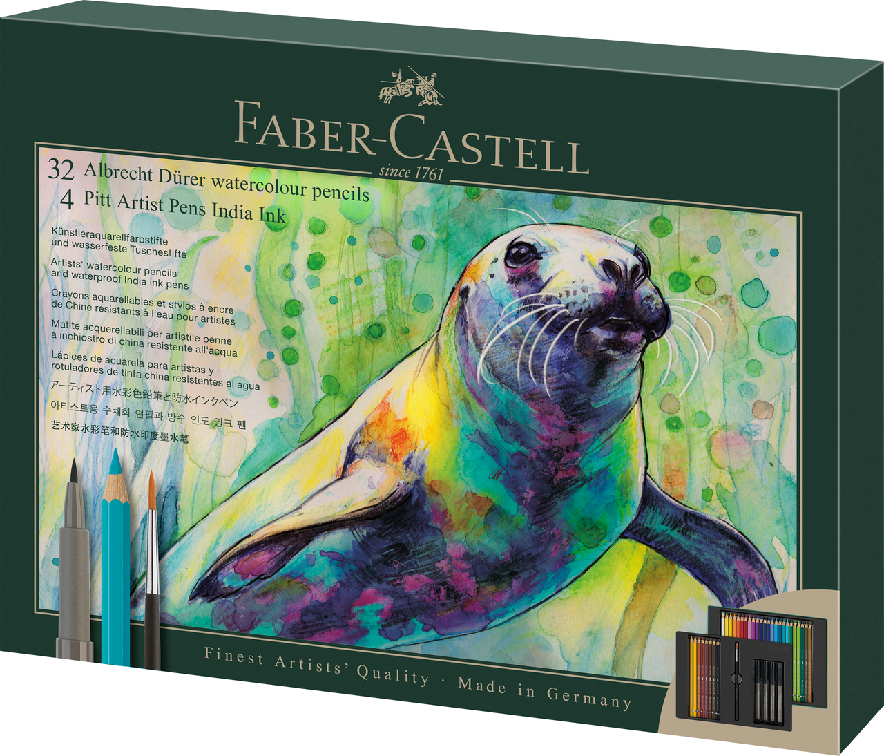 Set Cadou 32 Creioane Colorate A.durer + 4 Pitt Artist Pen + Pensula Faber-castell