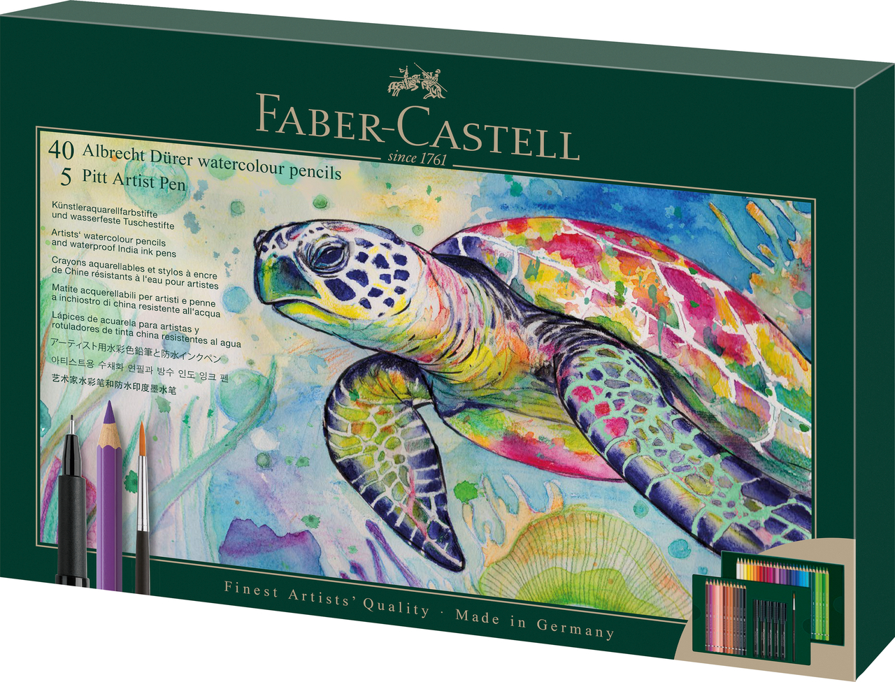 Set Cadou 40 Creioane Colorate A.durer + 5 Pitt Artist Pen + Pensula Faber-castell