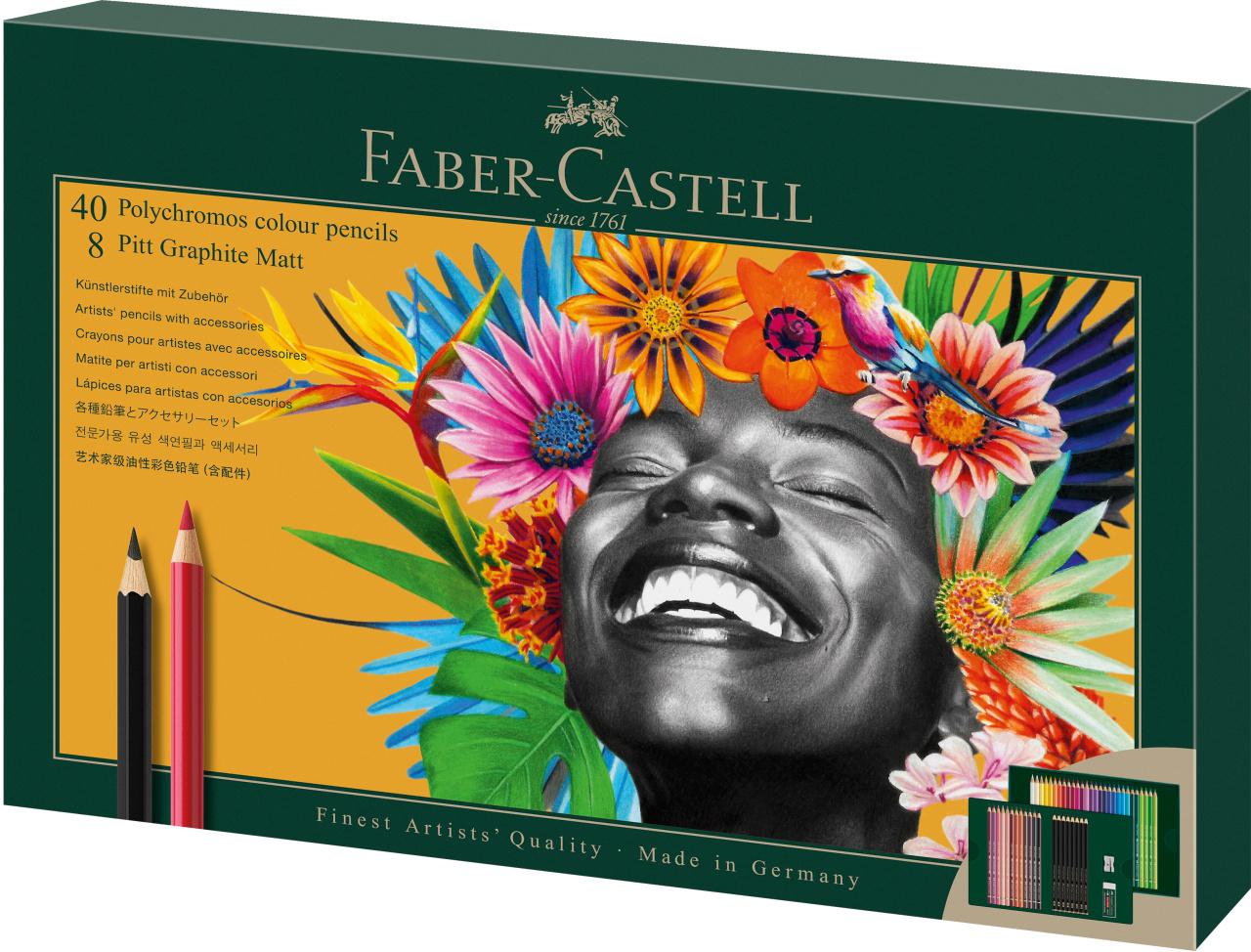 Set Cadou 40 Creioane Colorate Polychromos + 8 Creioane Grafit Matt + Accesorii Faber-castell