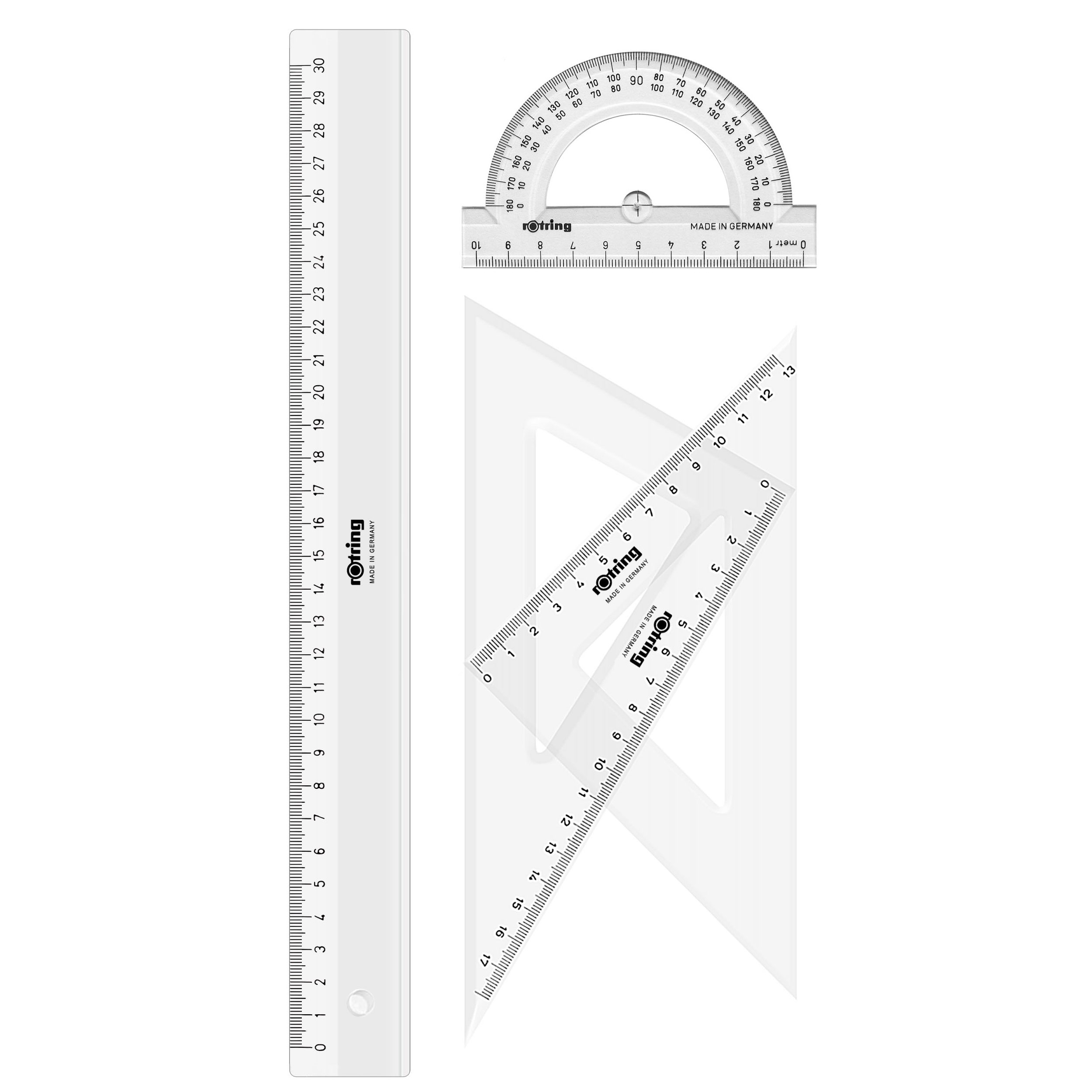 Set geometrie 4 piese echer 45/20 echer 60/23 raportor 180 rigla rotring [1]
