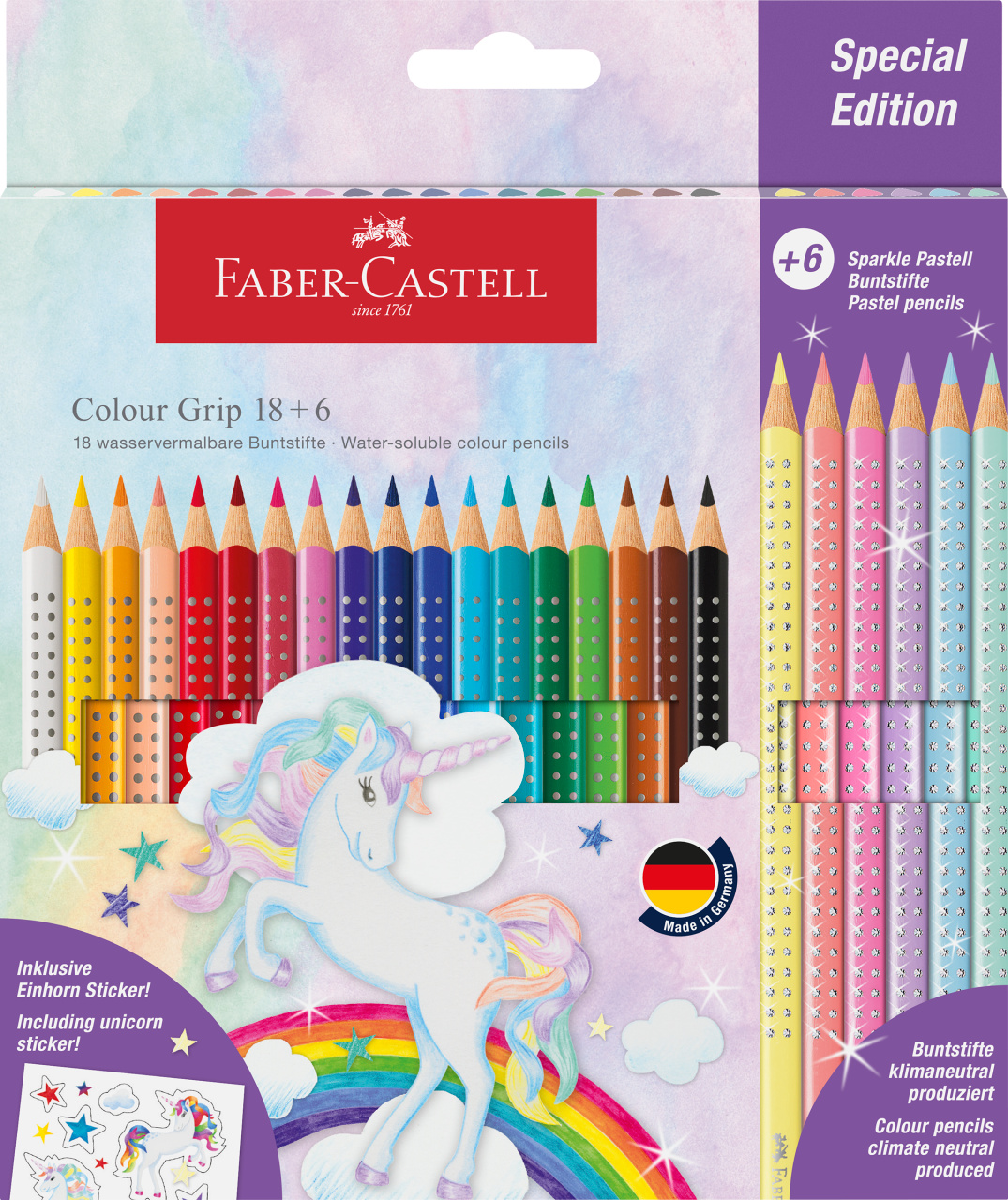 Set Promo Creioane Colorate 18+6 Culori Grip 2001 Unicorni Faber-castell