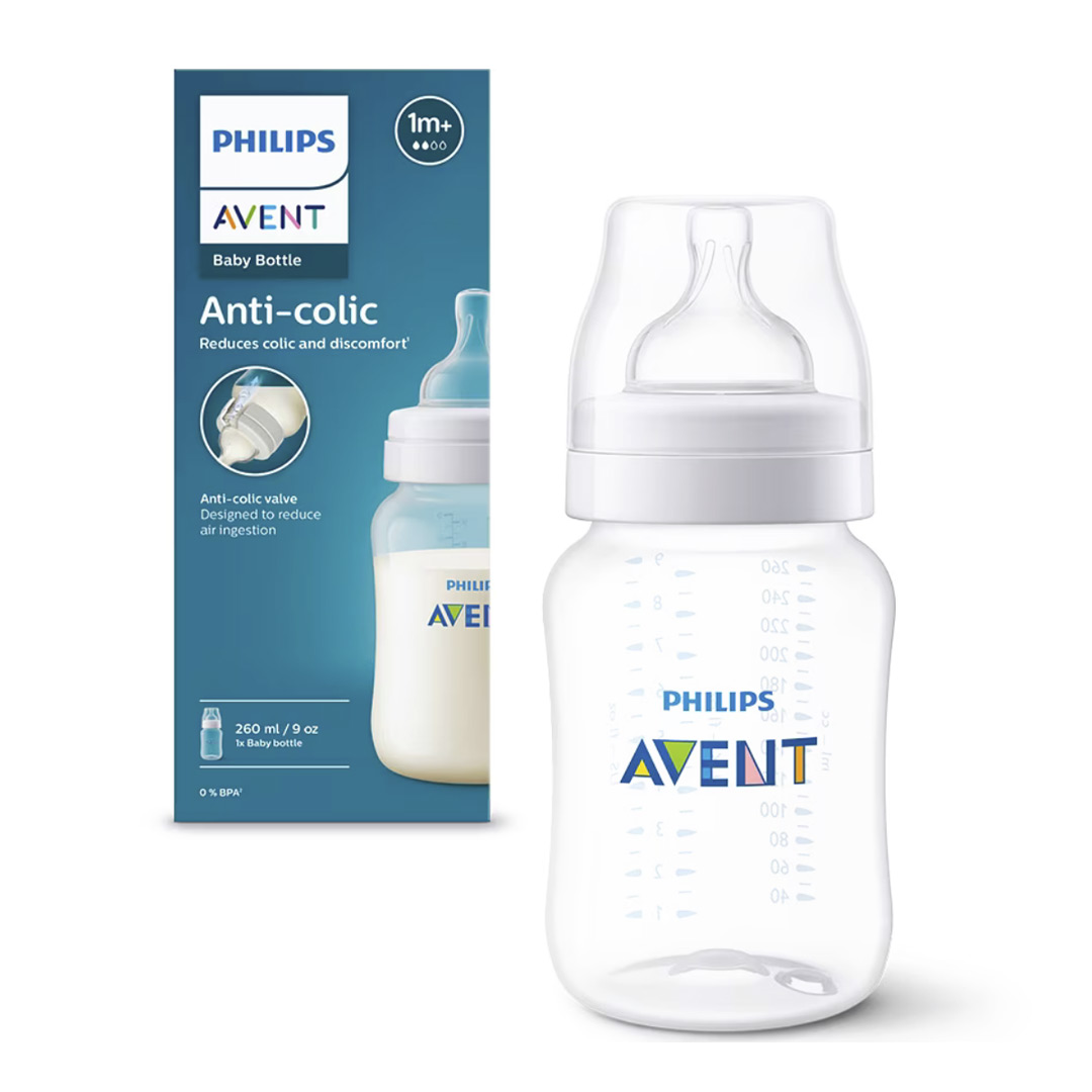 Biberon anti-colici, tetina cu debit 2, +1 luni, fara BPA, usor de curatat, SCY103/01, 260 ml, Philips Avent