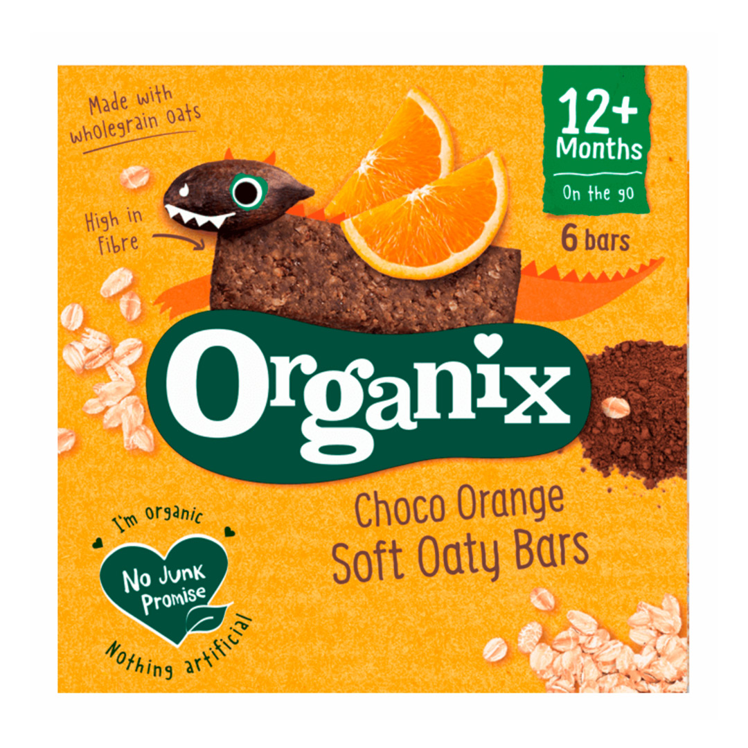 Batoane Bio din ovaz integral cu cacao si portocala, + 12 luni, 6 batoane x 23 g, Organix