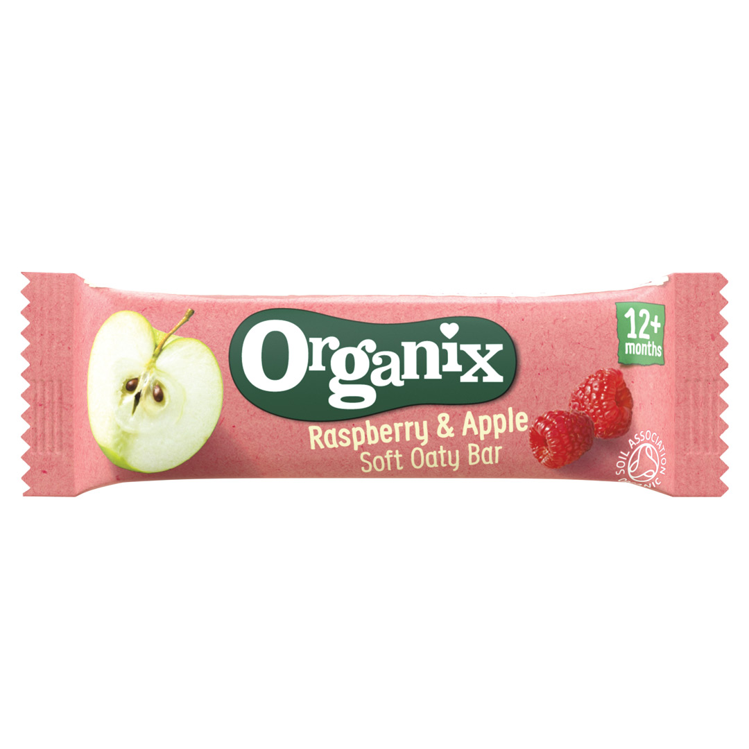 Baton Bio din ovaz integral cu mere si zmeura, + 12 luni, 23 g, Organix