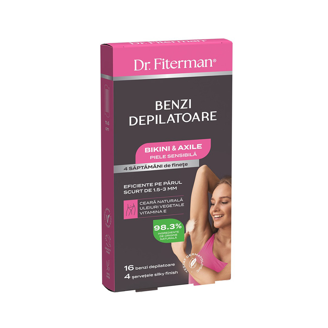 Benzi Depilatoare Bikini & Axile, piele sensibila, 16 benzi, Fiterman Pharma