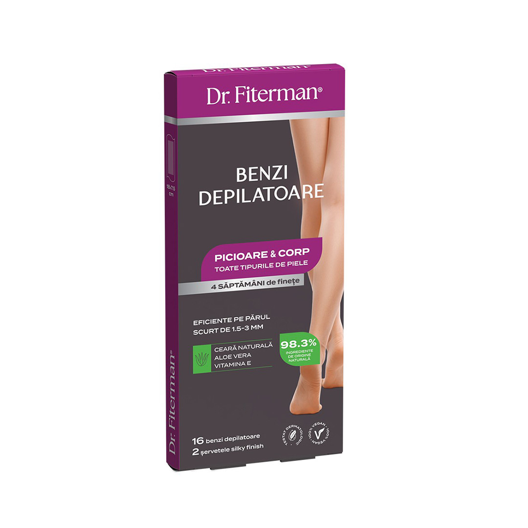 Benzi depilatoare picioare & corp toate tipurile de piele, 16 benzi, Fiterman Pharma