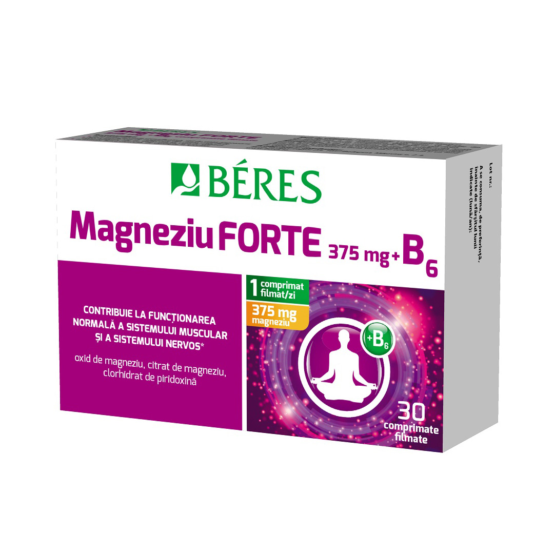 Magneziu forte 375 mg + B6, 30 comprimate filmate, Beres Pharmaceuticals Co