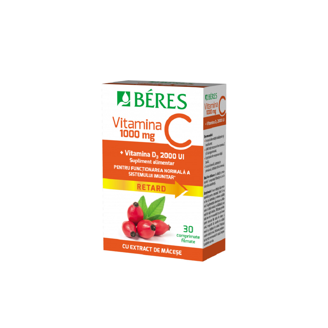 Vitamina C 1000 mg plus Vitamina D3 2000UI, Retard, 30 comprimate, Beres