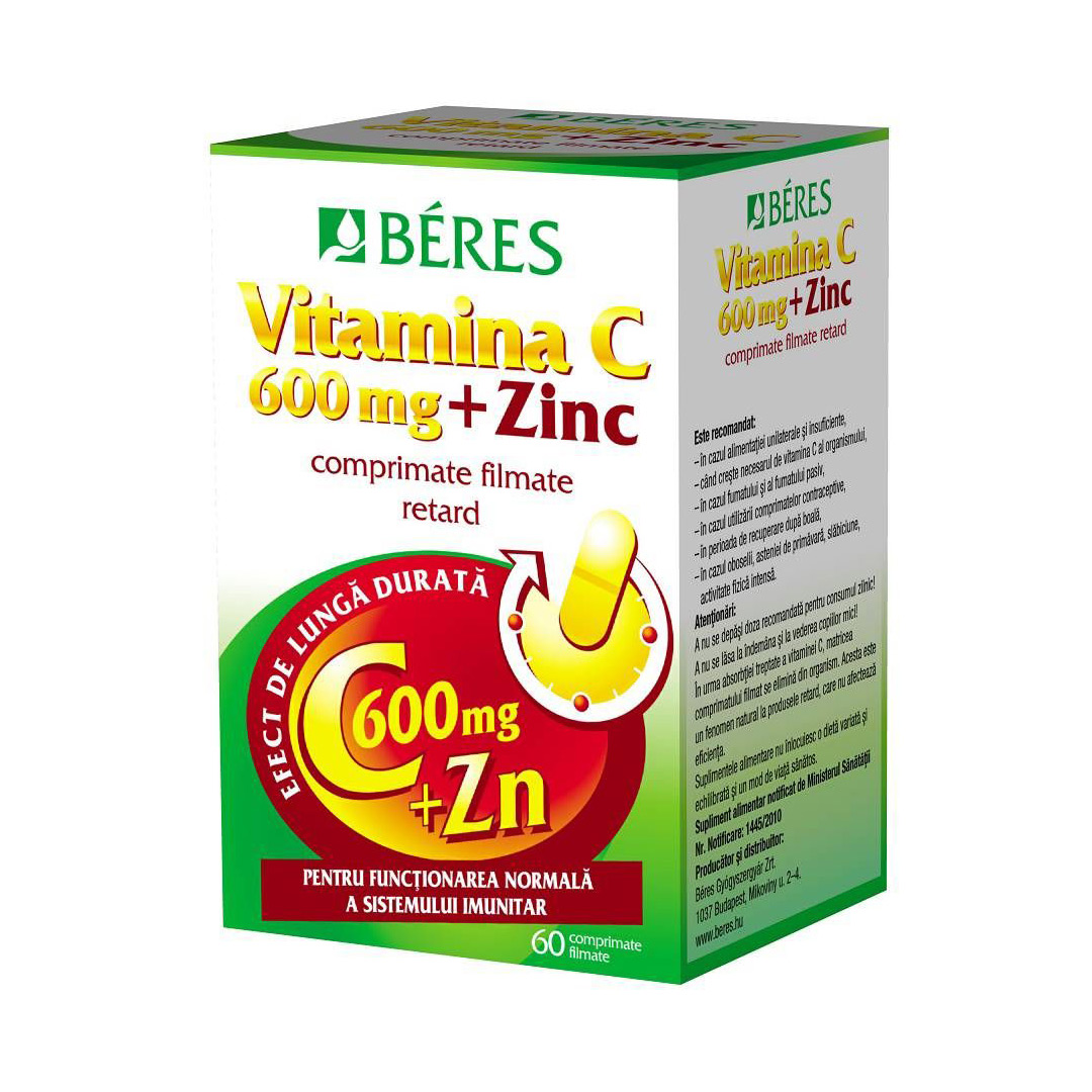 Vitamina C 600 mg + Zinc, 60 comprimate, Beres 