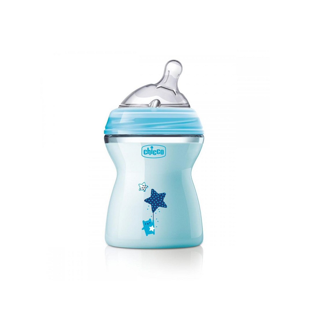 Biberon plastic Natural Feeling, bleu, 250 ml, t.s., flux mediu, 2luni+, 0% BPA, 80825-7, Chicco