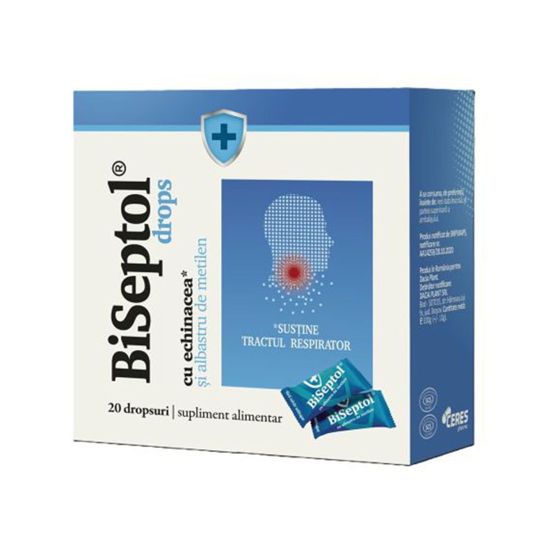 BiSeptol drops cu propolis si albastru de metilen, 20 bucati, Dacia Plant