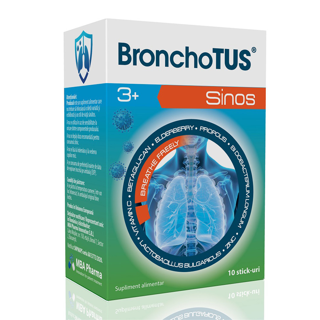 BronchoTUS Sinos 3+, 10 stickuri, MBA Pharma