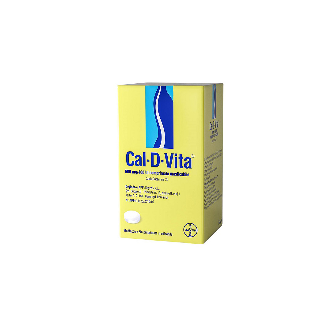 Cal-D-Vita 600mg/400UI, 60 capsule masticabile