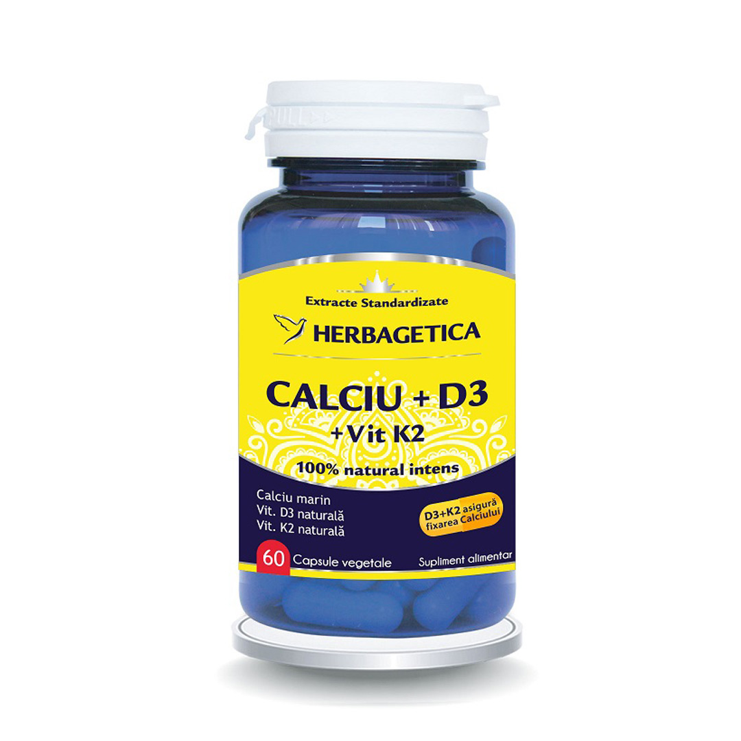 Calciu + D3 + Vitamina K2, 60 capsule, Herbagetica