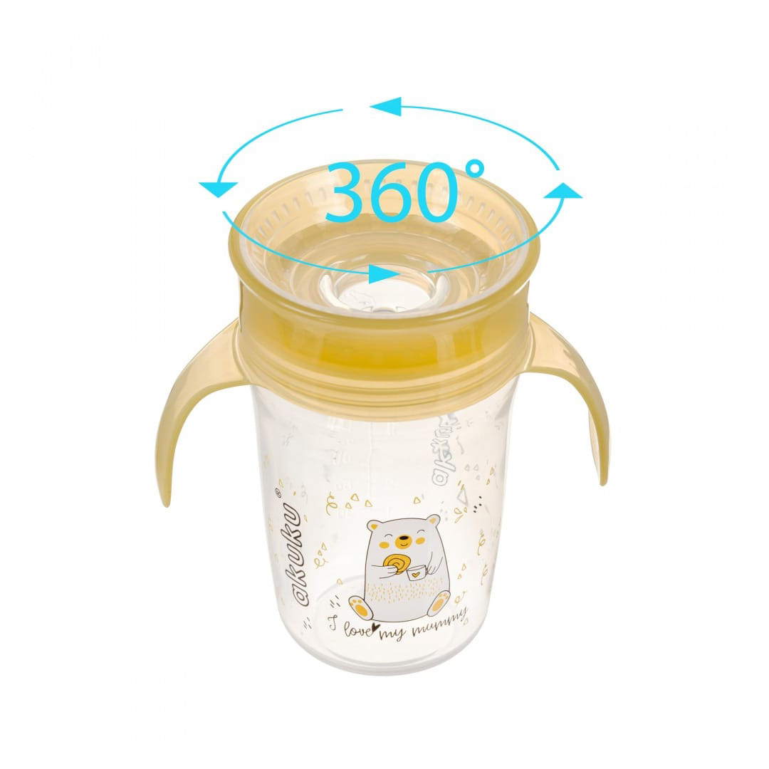 Cana anti-varsare A0670 360&deg; galbena, cu manere, fara BPA, 260 ml, Akuku