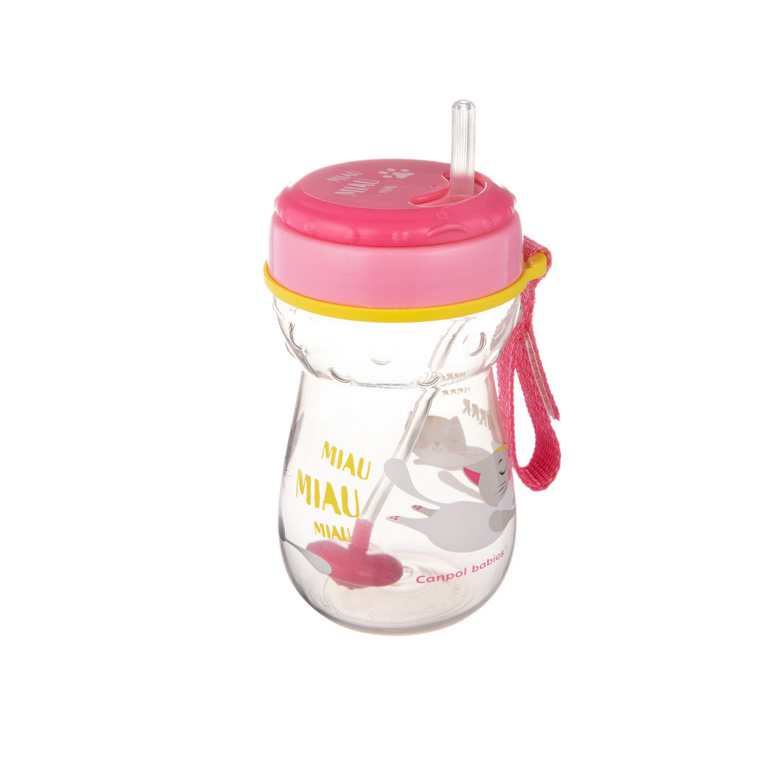 Cana sport flip-flap cu pai si supapa mobila, fara BPA, roz, 56/521, 350 ml, Canpol