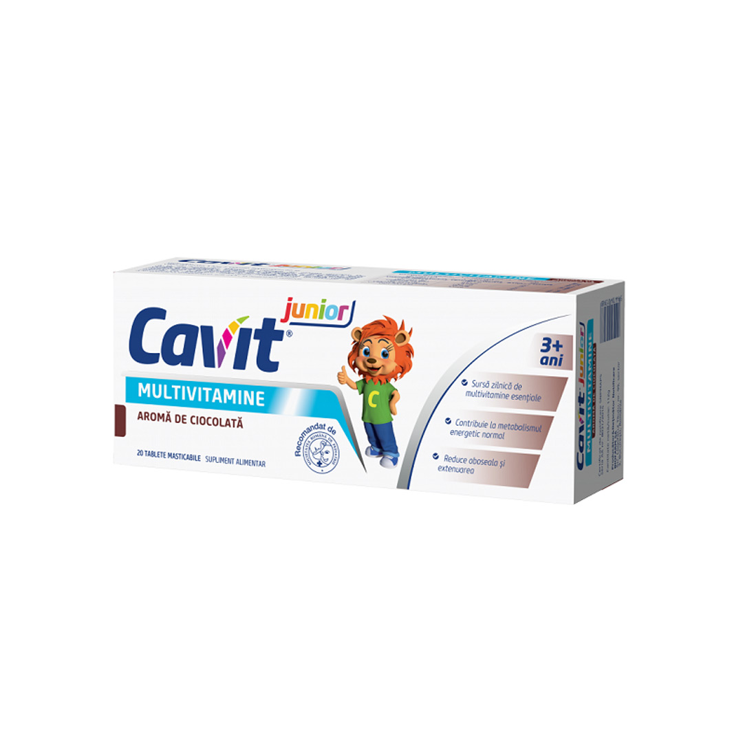 Multivitamine cu aroma de ciocolata Cavit junior, 20 tablete maticabile, Biofarm