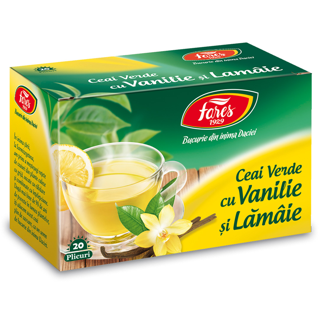 Ceai Verde cu Lamaie si Vanilie, 20 plicuri, Fares