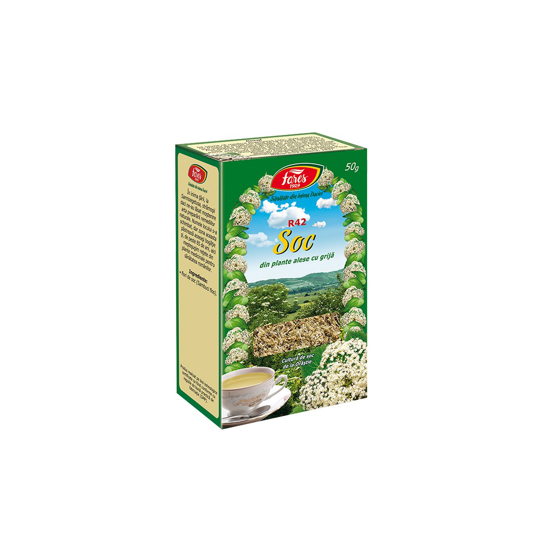 Ceai soc flori, R42, 50 g, Fares
