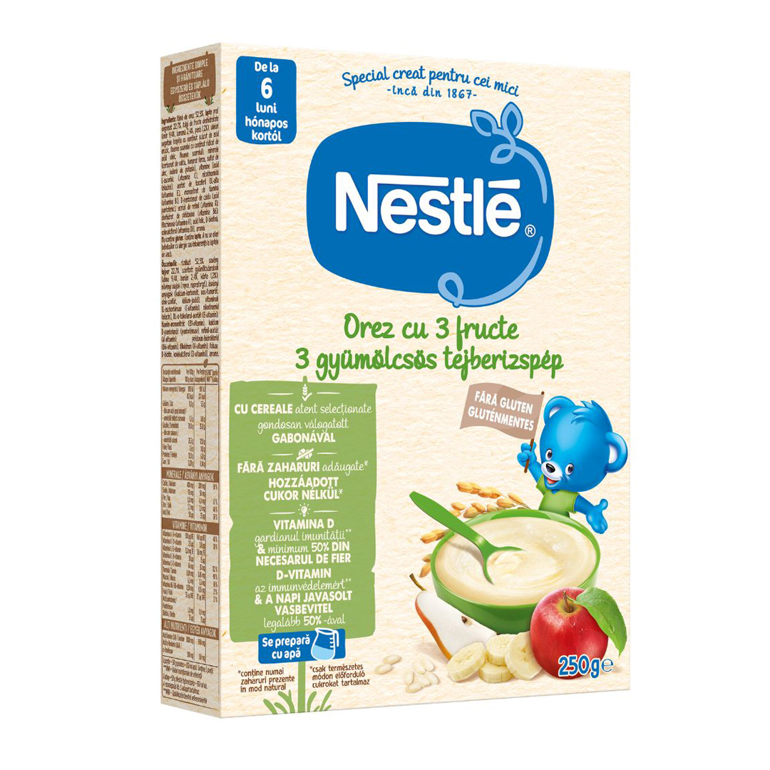 Cereale din orez cu 3 fructe Infant Cereals, +6 luni, 250 g, Nestle
