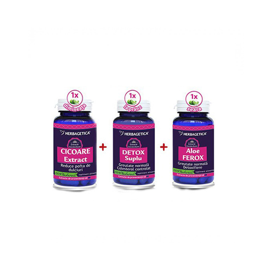 Cicoare Extract, 60 capsule + Detox Suplu, 60 capsule + Aloe Ferox, 60 capsule, Herbagetica