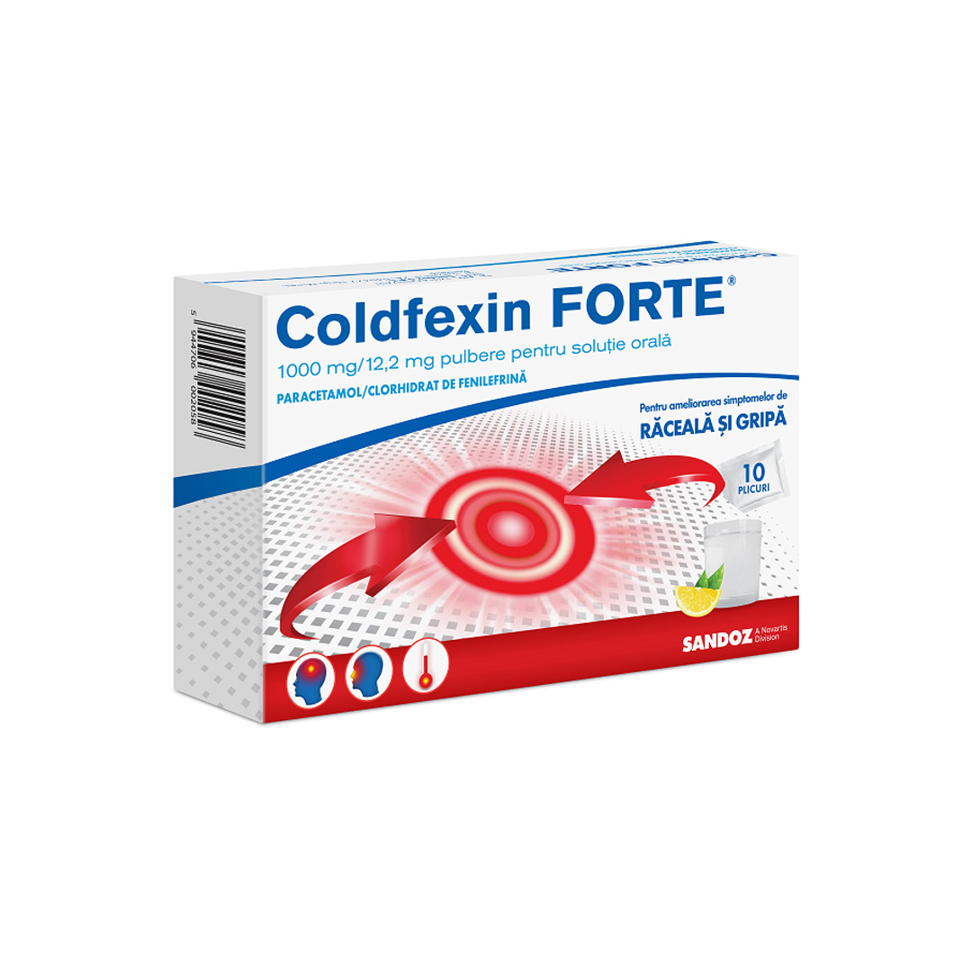 Coldfexin FORTE, 1000 mg/12,2 mg pulbere pentru solutie orala, 10 plicuri, Sandoz