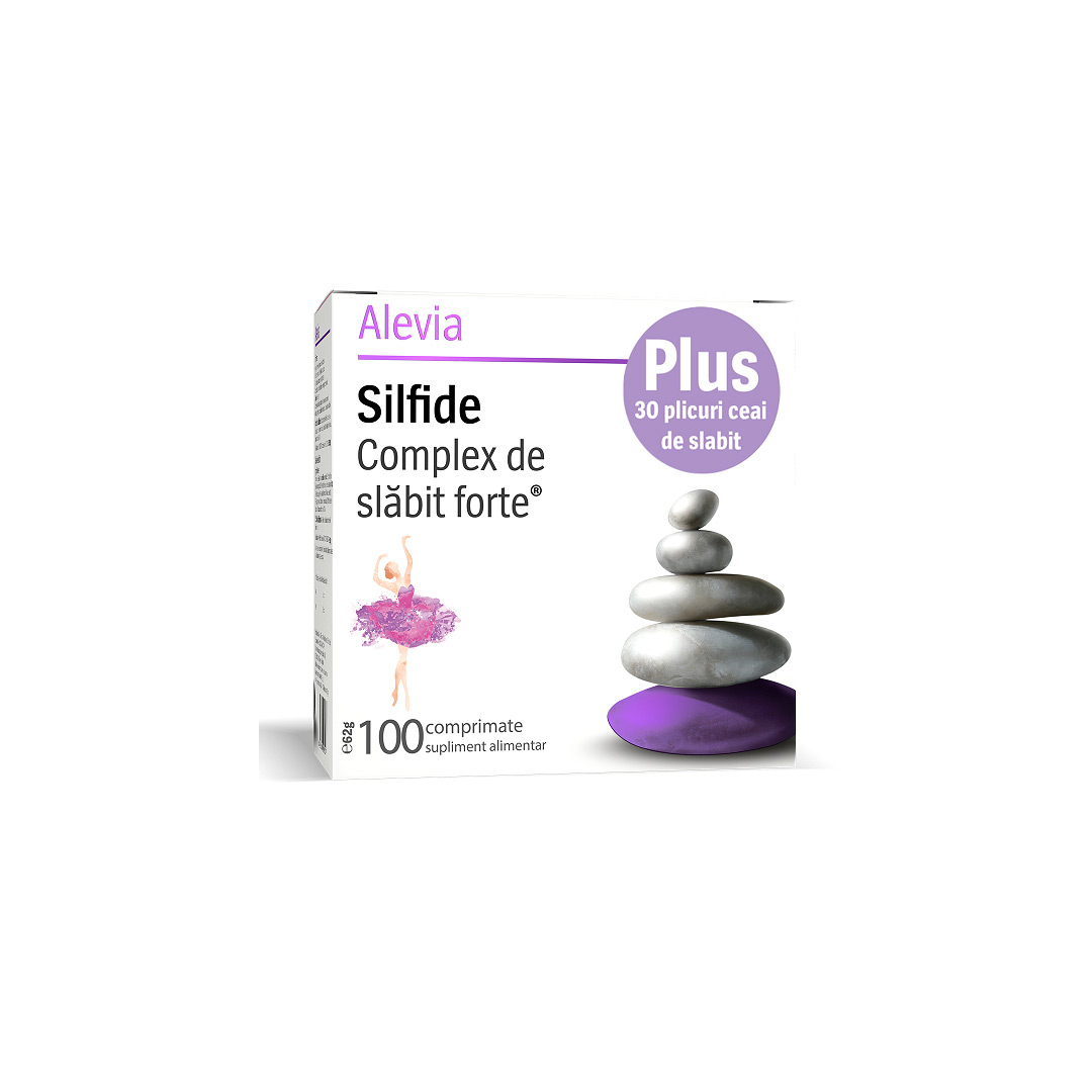 Complex de slabit forte Silfide, 100 comprimate + Ceai de slabit, 30 doze, Alevia