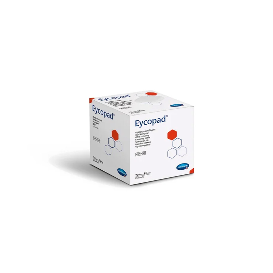 Comprese oculare sterile din bumbac, cu corp absorbant Eycopad, 7 cm/8,5 cm, 25 bucati, Hartmann