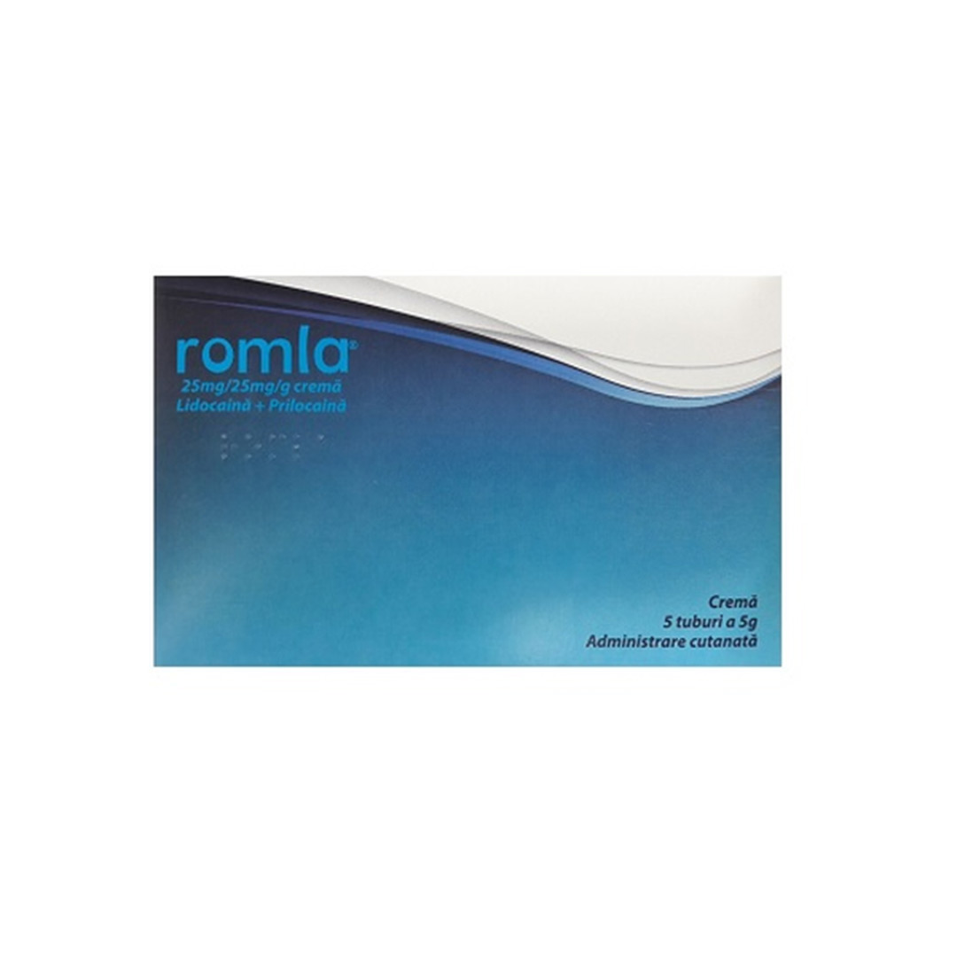 Crema anestezica cu lidocaina si prilocaina Romla, 25mg/25mg/g, 5 tuburi x 5 g, Elantis Farma