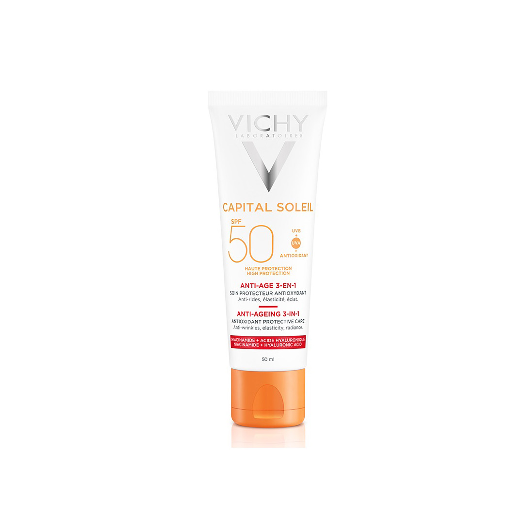 Crema antioxidanta anti-rid 3 in1 cu protectie solara SPF 50 pentru fata Capital Soleil, 50 ml, Vichy