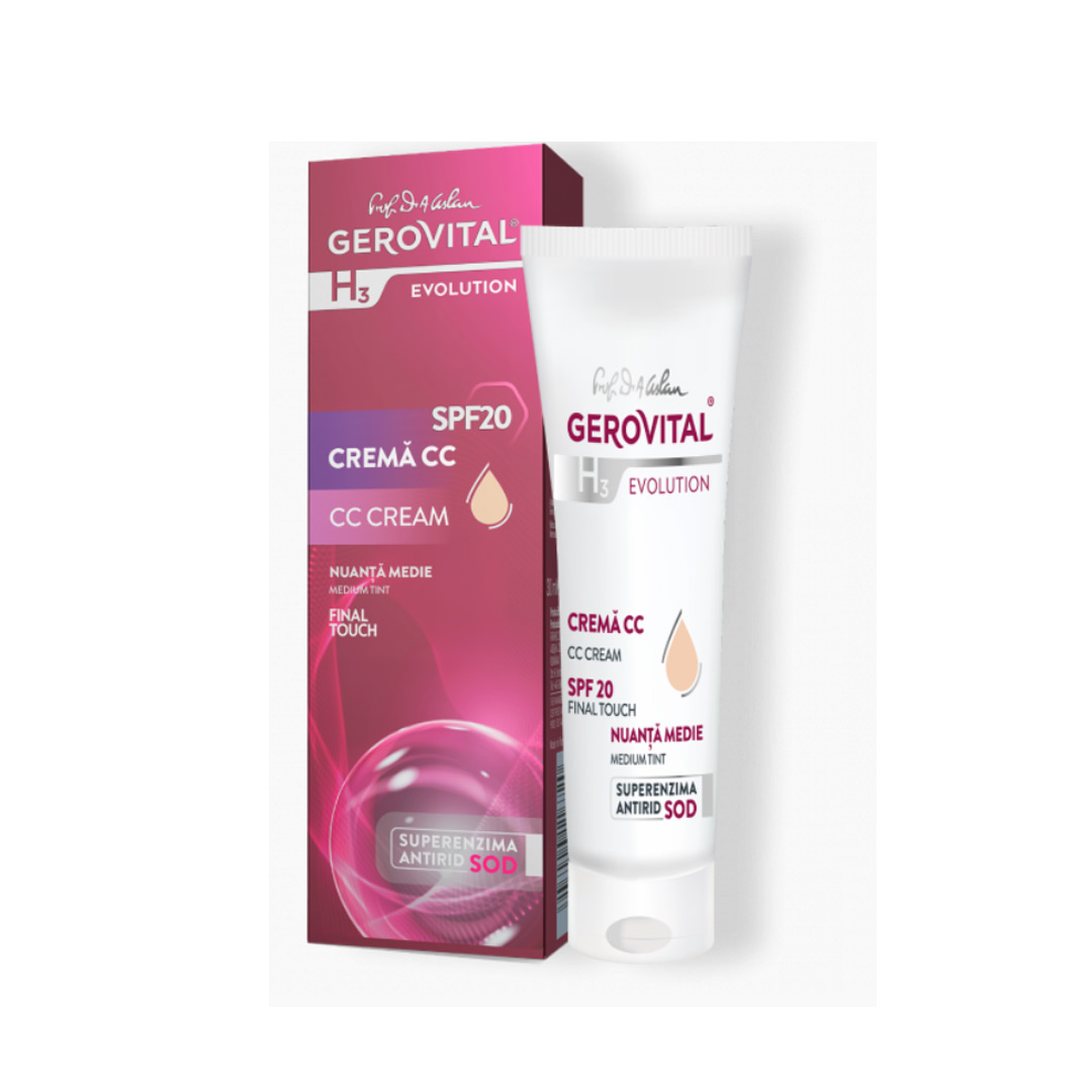 Crema CC SPF 20 Nuanta Medie Final Touch, H3 Evolution, 30 ml, Gerovital