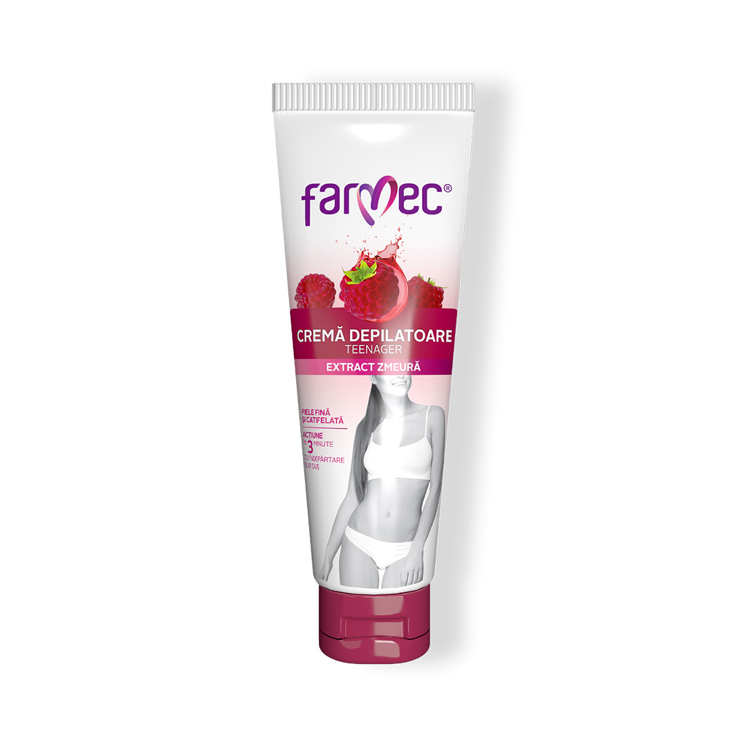 Crema Depilatoare TEENager pentru Piele Sensibila cu Extract de Zmeura &ndash; Actiune Rapida, 150 ml, Farmec