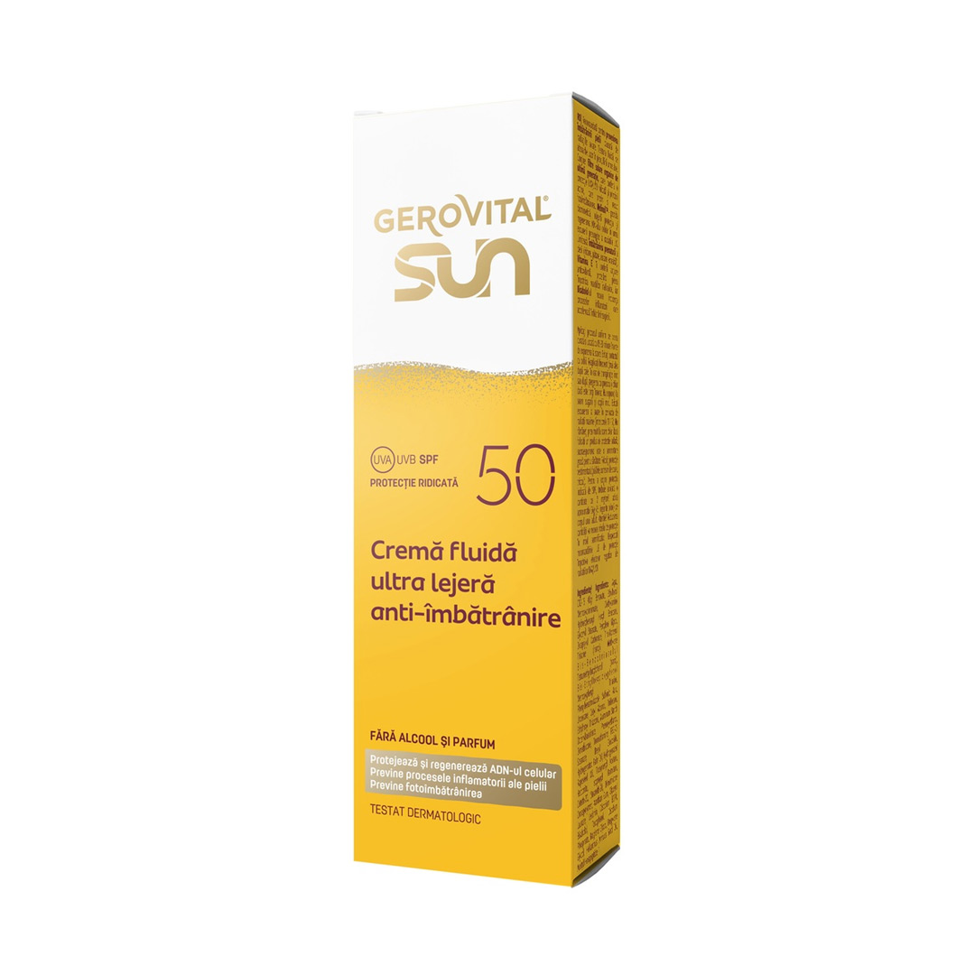 Crema fluida de fata anti-imbatranire cu SPF 50 Sun, 50 ml, Gerovital