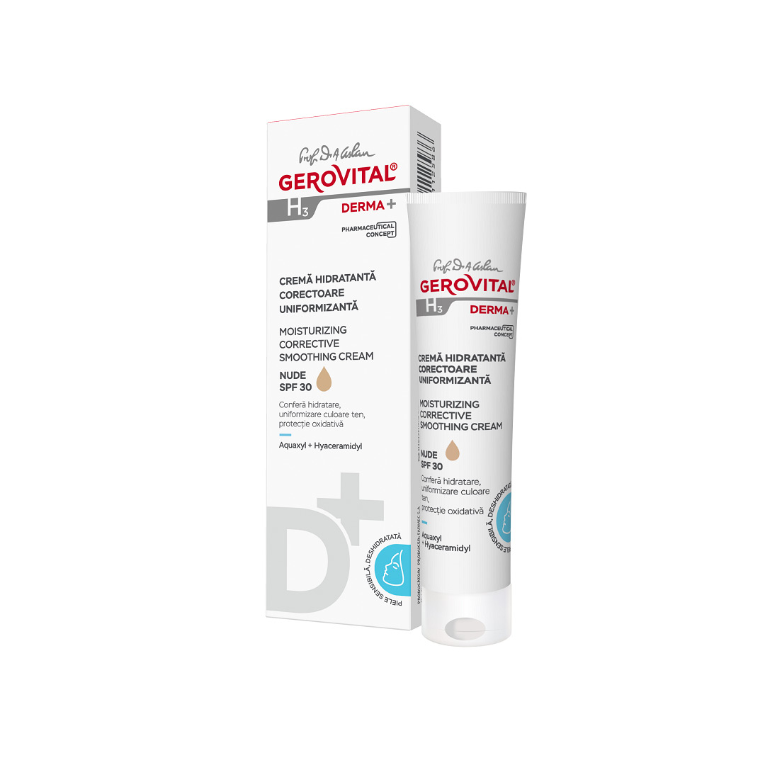 Crema hidratanta corectoare uniformizanta H3 Derma+, 30 ml, Gerovital