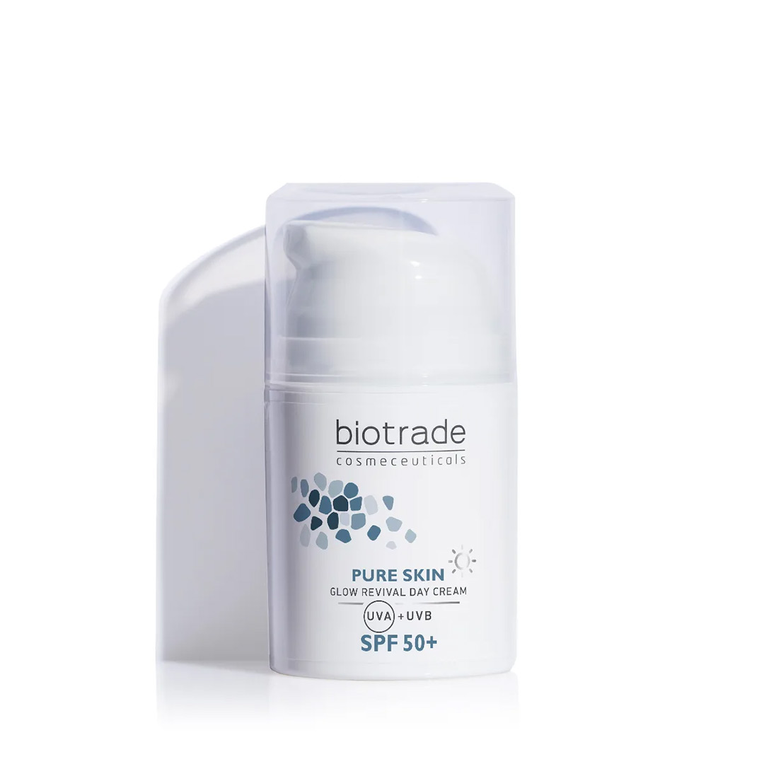 Crema iluminatoare de zi Pure Skin cu niacinamida si acid hialuronic SPF50+, 50 ml, Biotrade