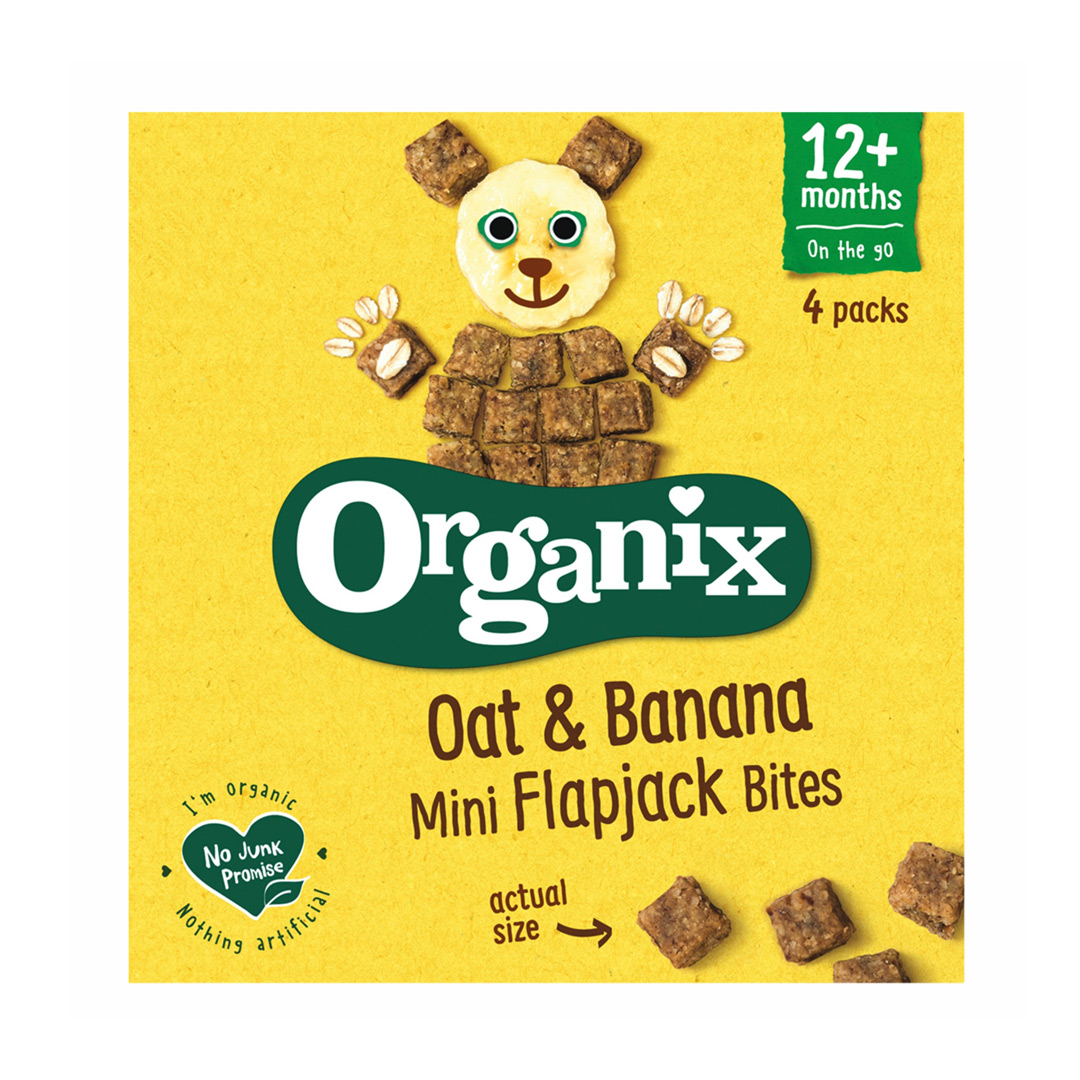 Cubulete Bio din ovaz integral si banane Flapjack, +12 luni, 4x20g, Organix