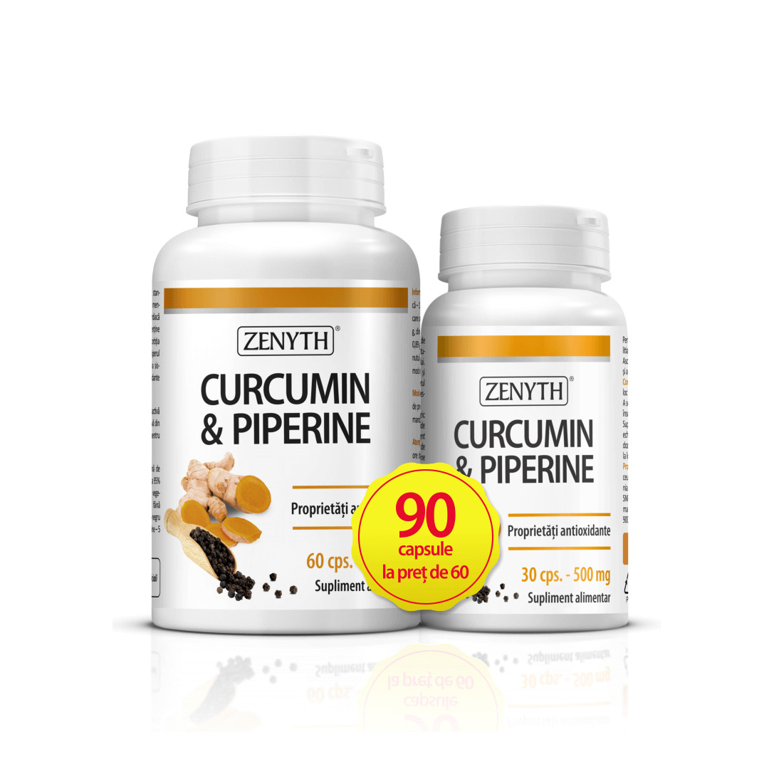 Curcumin & Piperine, 60 capsule + 30 capsule cadou, Zenyth