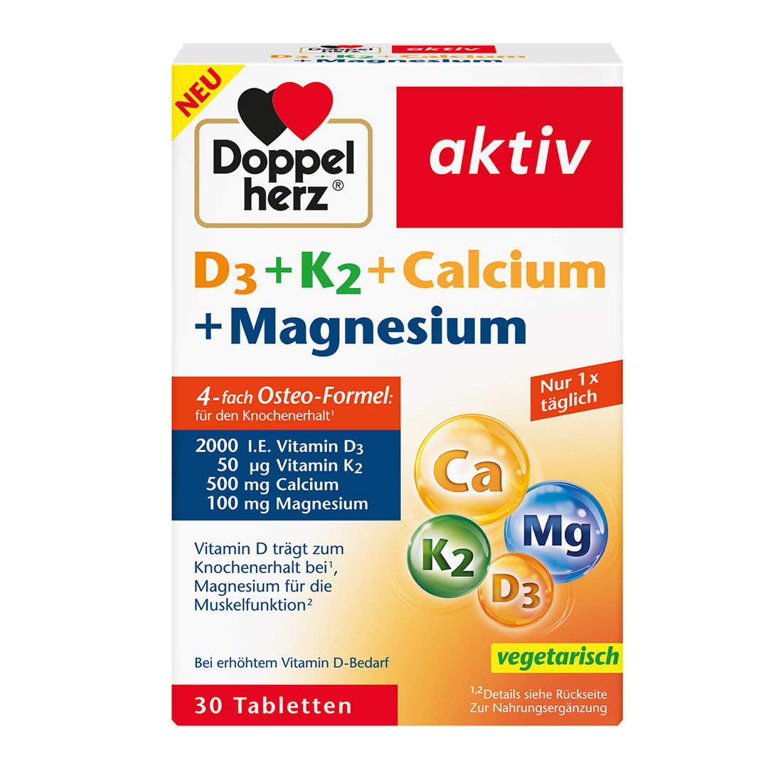 D3 + K2 + Calciu + Magneziu Aktiv, 30 comprimate, Doppelherz