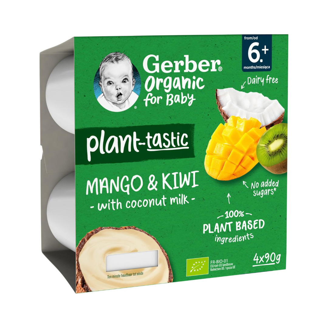 Desert bio din mango, kiwi si cocos, +6 luni, 4x90 g, Gerber