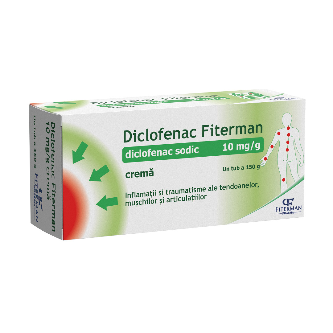 Diclofenac crema, 10 mg/g, 150 g, Fiterman Pharma