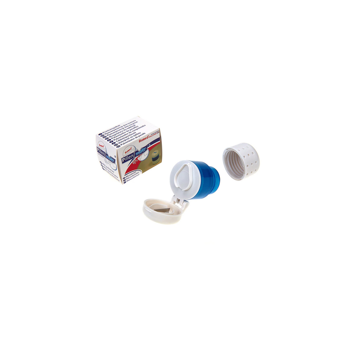 Dispozitiv taiere/sfaramare pastile, cutie medicamente cu taietor si zdrobitor, Romed