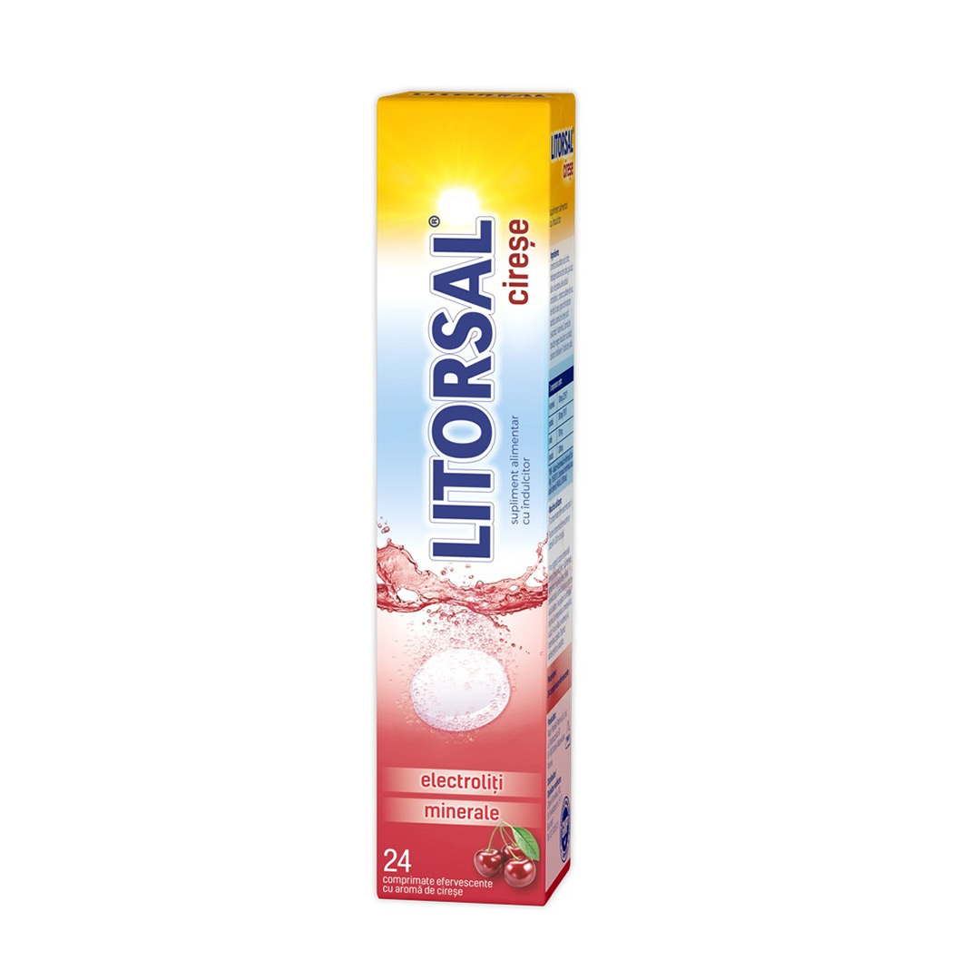 Electroliti cu aroma de cireste Litorsal, 24 comprimate efervescente, Zdorvit