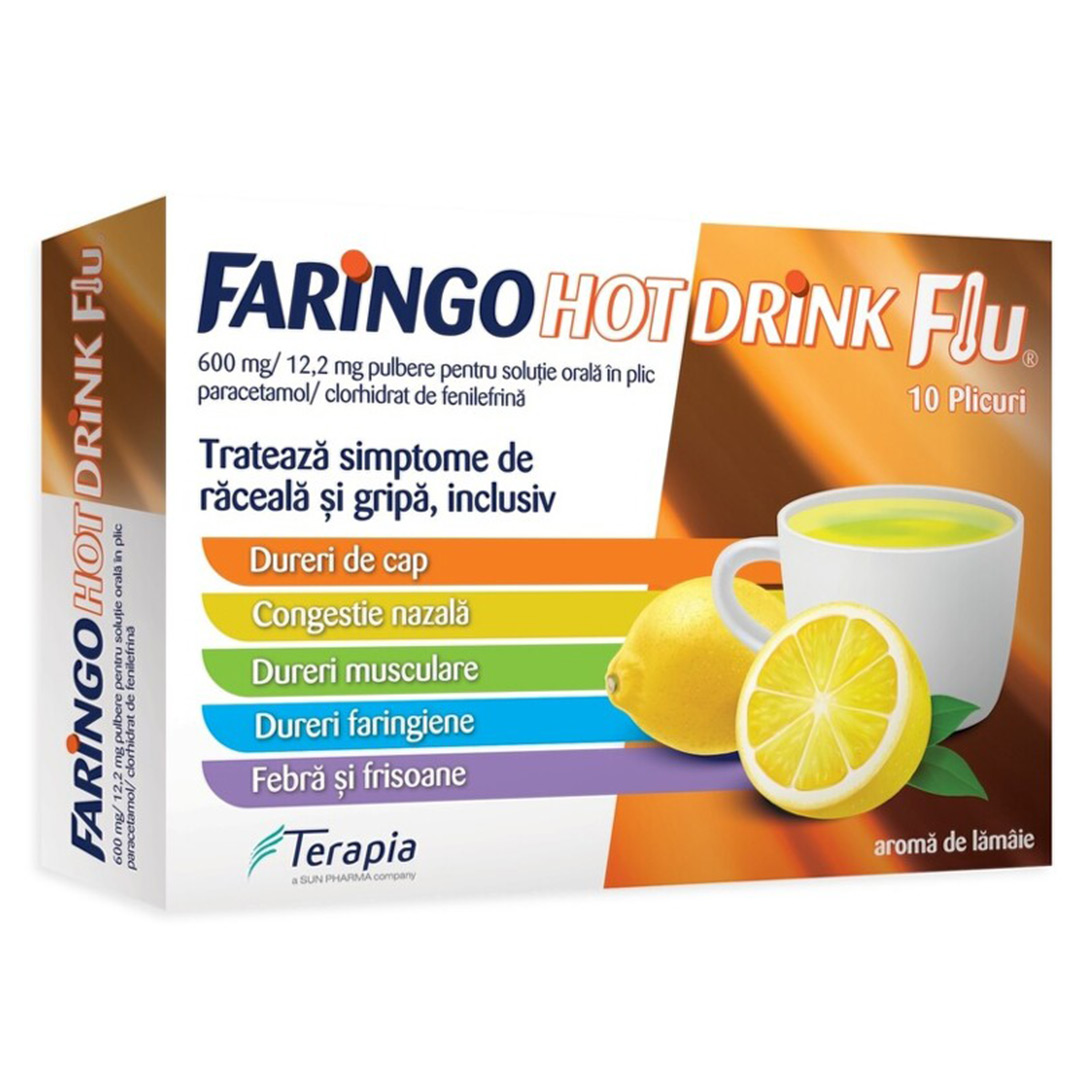 Faringo Hot Drink Flu, 600 mg+ 12,2 mg, 10 plicuri, Fiterman Pharma