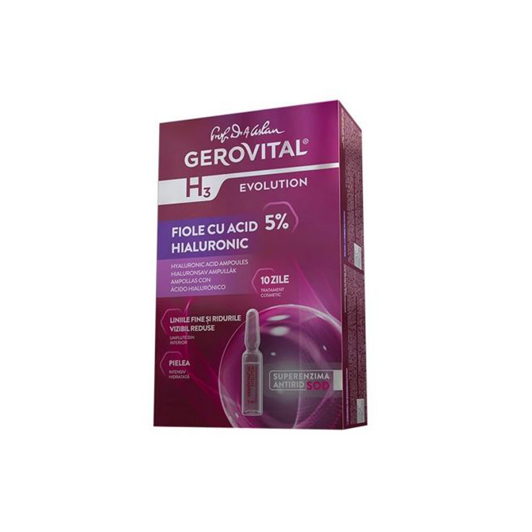 Fiole cu Acid Hialuronic 5% Gerovital H3 Evolution, 10 fiole x 2 ml, Farmec