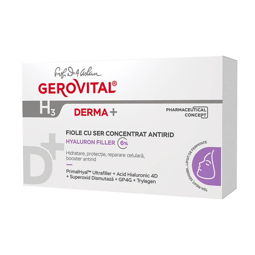 Fiole cu ser concentrat antirid H3 Derma+, 10 fiole x 2 ml, Gerovital