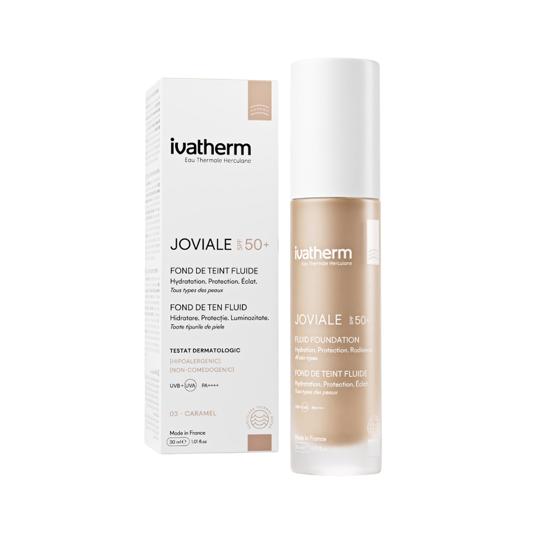 Fond de ten fluid cu SPF50+ Joviale, 03 Caramel, 30 ml, Ivatherm