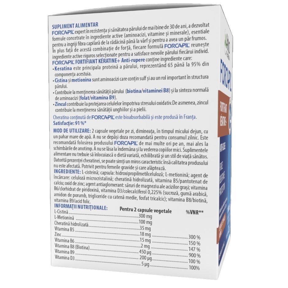 Forcapil anti-rupere Fortifiant Keratine, 60 capsule vegetale, Arkopharma, [2],farmaciabajan.ro