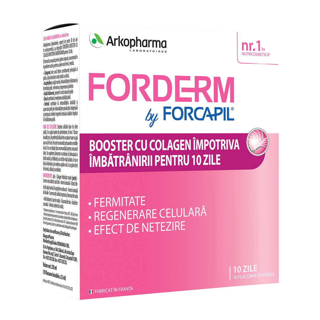 Forderm by Forcapil booster cu colagen, 10 fiole, Arkopharma