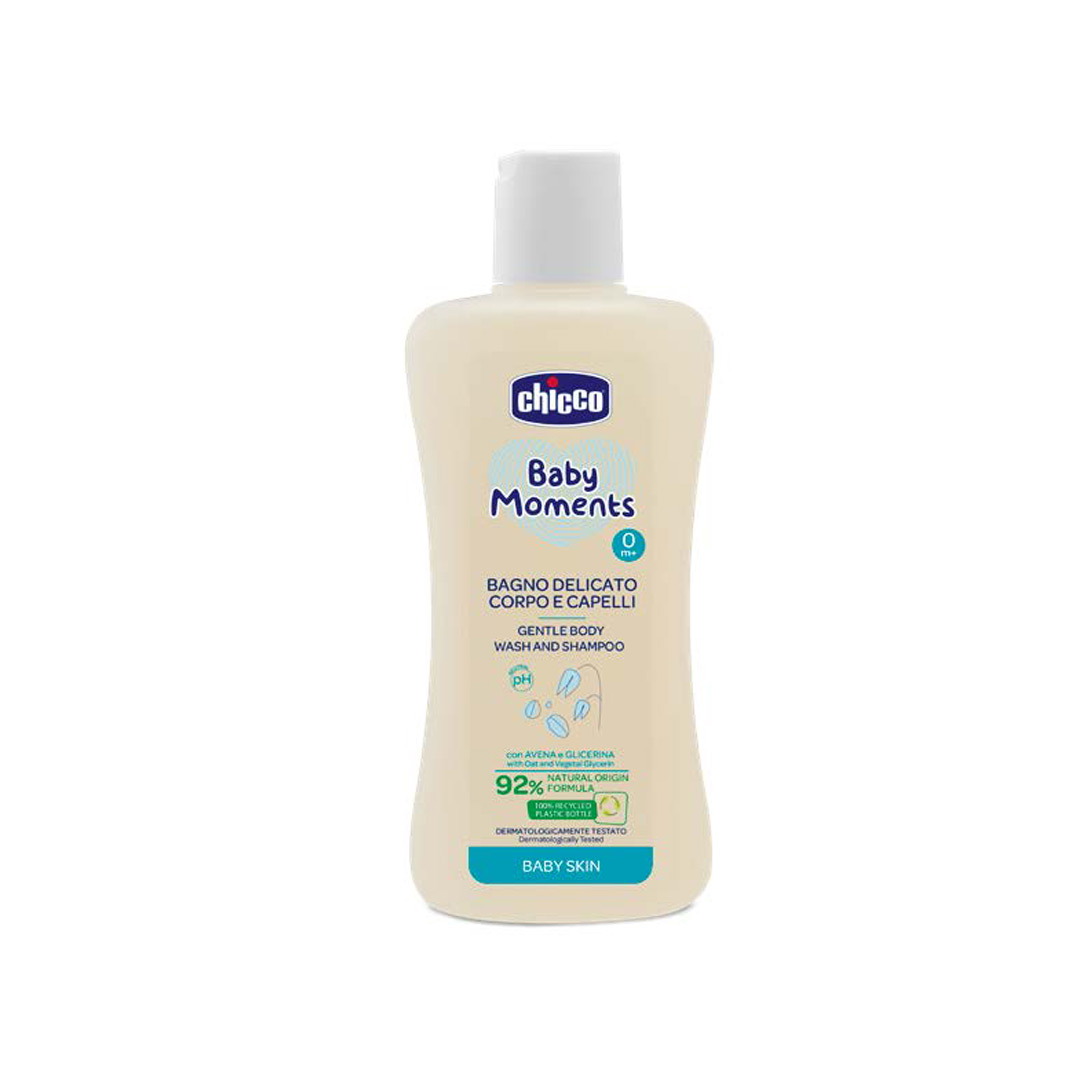 Gel de dus si sampon fara lacrimi Baby Moments Skin 10593-9, 0 luni+, 200 ml, Chicco