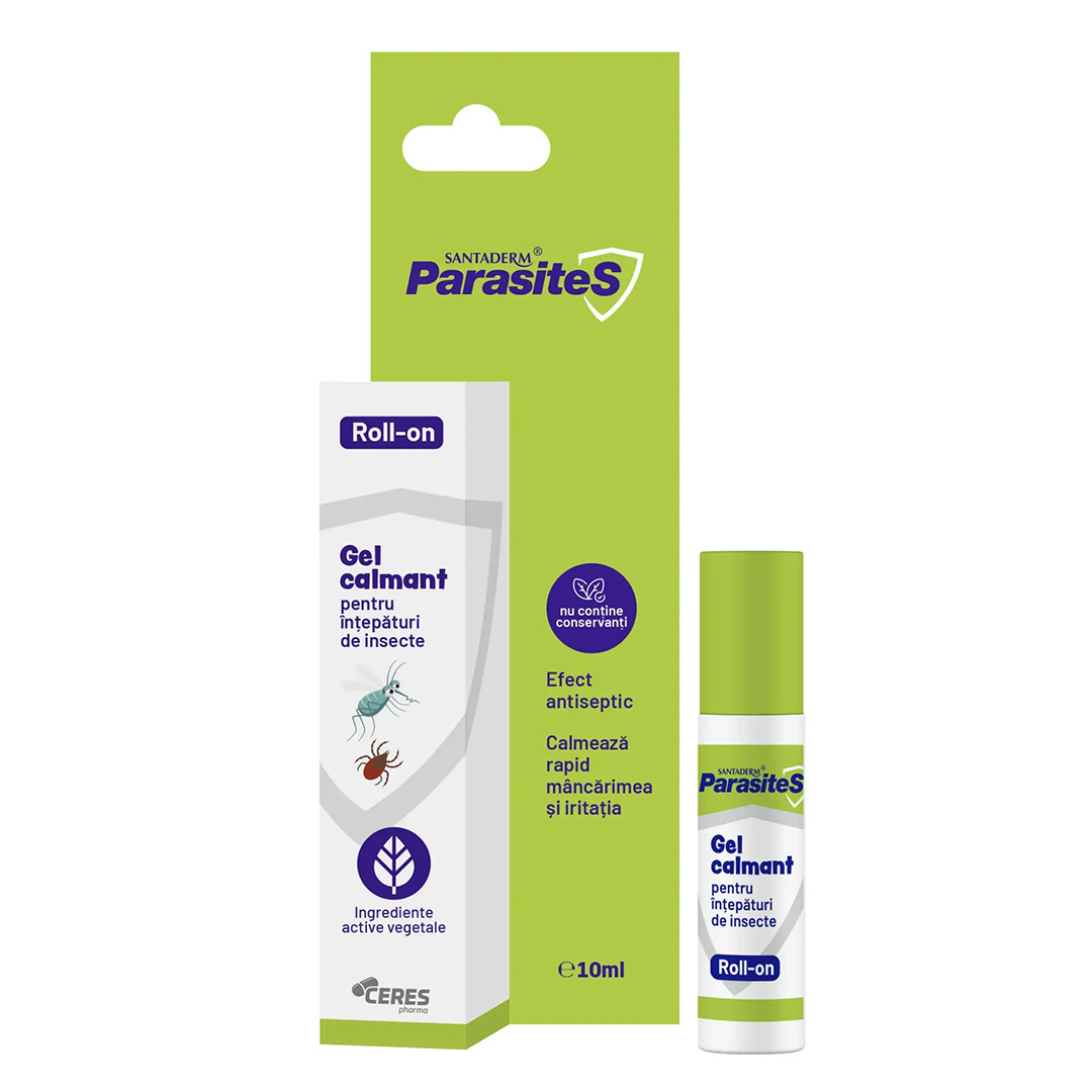 Gel tip roll on impotriva intepaturilor de insecte Santaderm Parasites, 10 ml, Viva Pharma